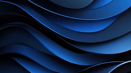 Sleek Blue curves and lines on a dark background. Geometric pattern for banner template with white space in the center for text. Minimalist wallpaper with copy space.