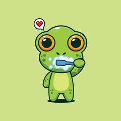 Cute frog brushing teeth cartoon vector illustration