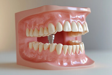 Obraz premium Dental implants displayed in a model of a human jaw demonstrating oral health and restoration procedures
