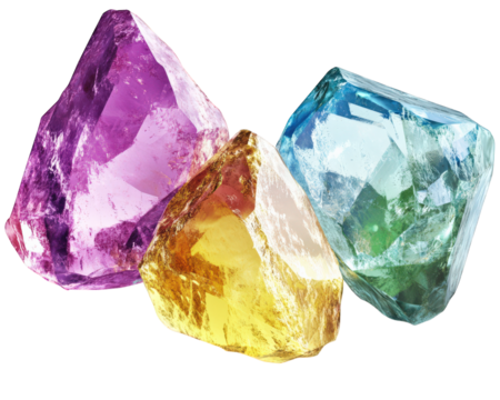 Glowing gemstones in vibrant colors, showcasing magical energy and beauty. These mystical crystals are perfect for adding touch of enchantment to any setting