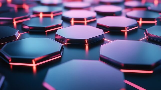 Hexagon Structures Glow Neon Red, Futuristic Design - Powered by Adobe