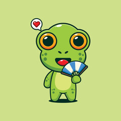 Cute frog with hand fan cartoon vector illustration