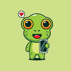 Cute frog with mobile phone cartoon vector illustration