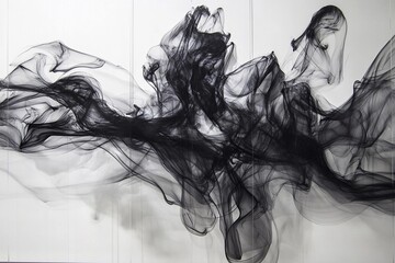 Fototapeta premium Elegant black smoke swirls create dynamic abstract patterns on a white background
