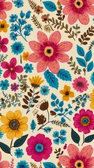 Fototapeta premium Floral pattern. Pretty flowers on a white background. Printing with small orange, red, and pink flowers. Ditsy print. Spring Bouquet.A white background, red and orange small flowers pattern.
