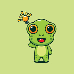 Cute frog get an idea cartoon vector illustration