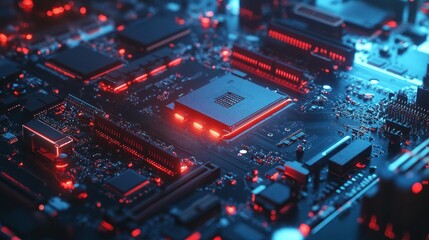 Obraz premium Close-up of a glowing circuit board with intricate details (4)