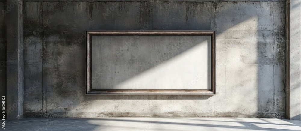 Leinwandbilder blank rectangular picture frame resting against a textured concrete wall with soft shadows and light
