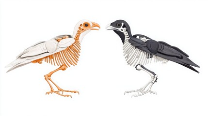Fototapeta premium 3D Render Comparing Skeletal Structure of Two Bird Species Side by Side