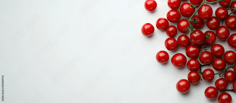 Poster vibrant red cherry tomatoes arranged on a clean white background highlighting their glossy texture a