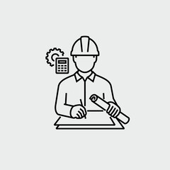 Engineer Architect Business Person Project Manager Vector Line Icon