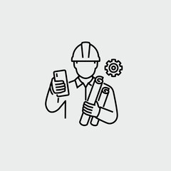 Engineer Architect Business Person Project Manager Vector Line Icon