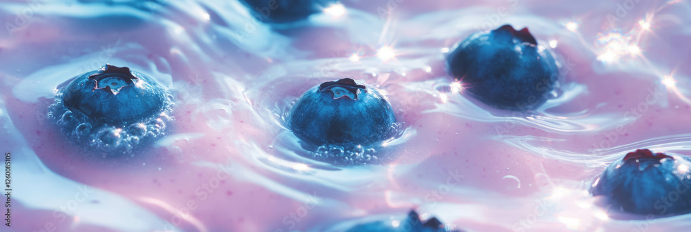 Aufkleber almond milk and blueberry clusters create rippling patterns in a calming background