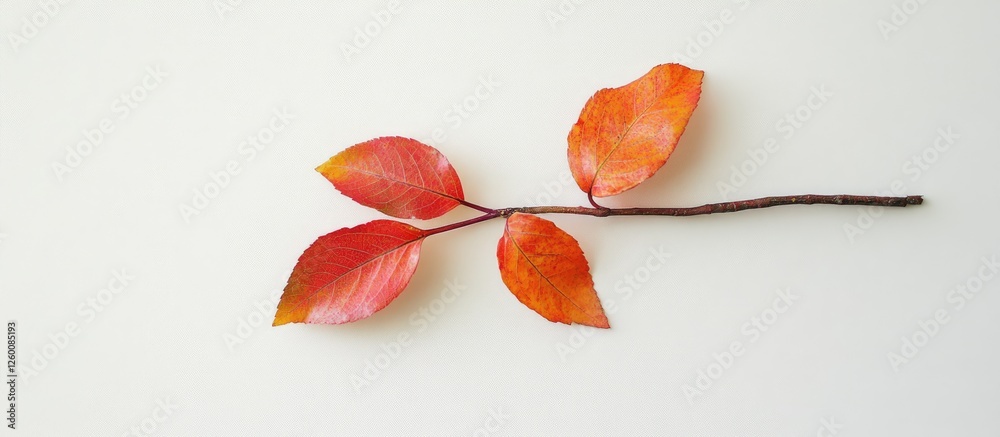 Aufkleber Autumn leaves in vibrant red and orange hues arranged on a soft white background with ample copy space for text on the right side