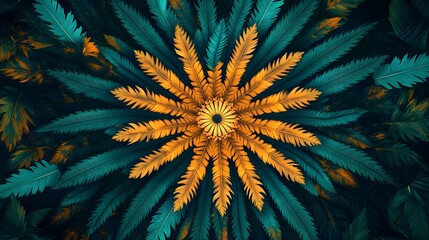 Golden & Teal Leaves Form Stunning Flower