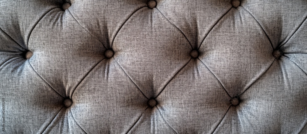 Poster textured beige upholstery with tufted design and dark buttons, creating an elegant and vintage aesth
