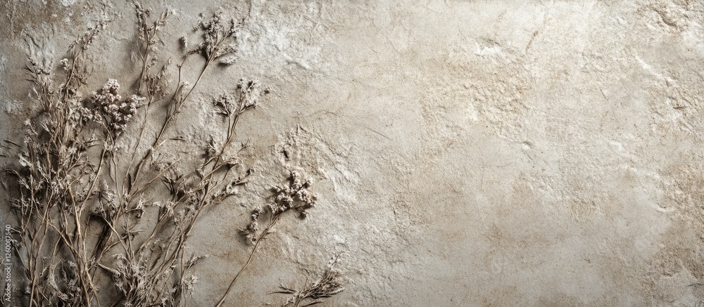 Poster handmade paper texture background with dried plant fibers in neutral tones, featuring subtle pattern