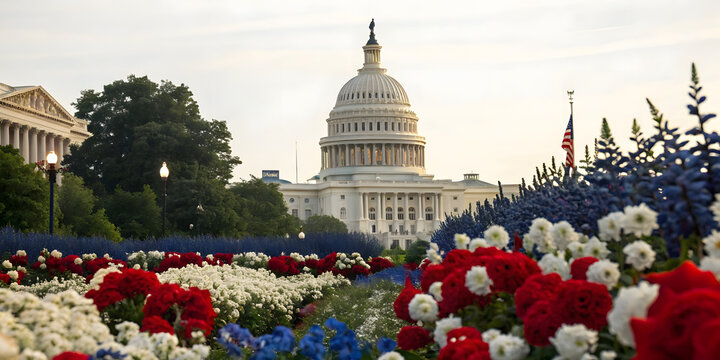 Celebration of democracy u.S. Capitol washington d.C. Floral display daytime wide angle national identity - Powered by Adobe