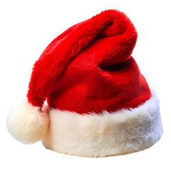 Classic red santa hat with fluffy white trim festive christmas accessory on transparent background