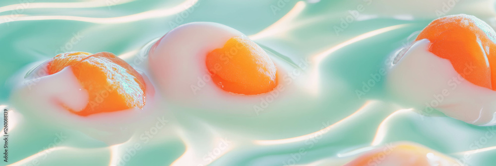 Poster coconut milk ripples surrounding apricot halves create a soothing visual effect