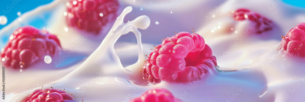 Aufkleber coconut milk and raspberry halves create refreshing splash ripples and foam
