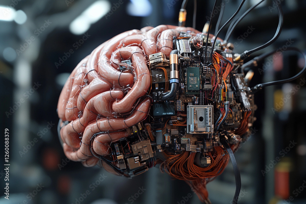Fototapete futuristic brain design featuring circuit board elements merging technology with organic structure