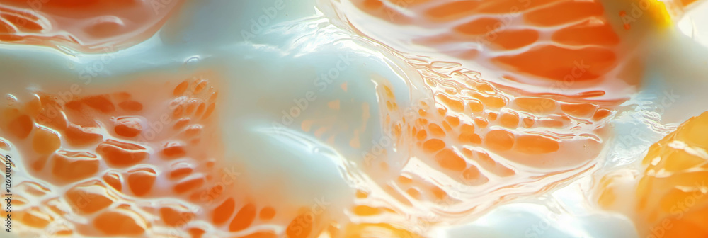 Poster Coconut milk and tangerine create circular ripples in a refreshing blend