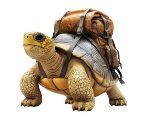 turtle wearing tiny backpack, ready for adventure in nature. This whimsical scene captures spirit of exploration and curiosity