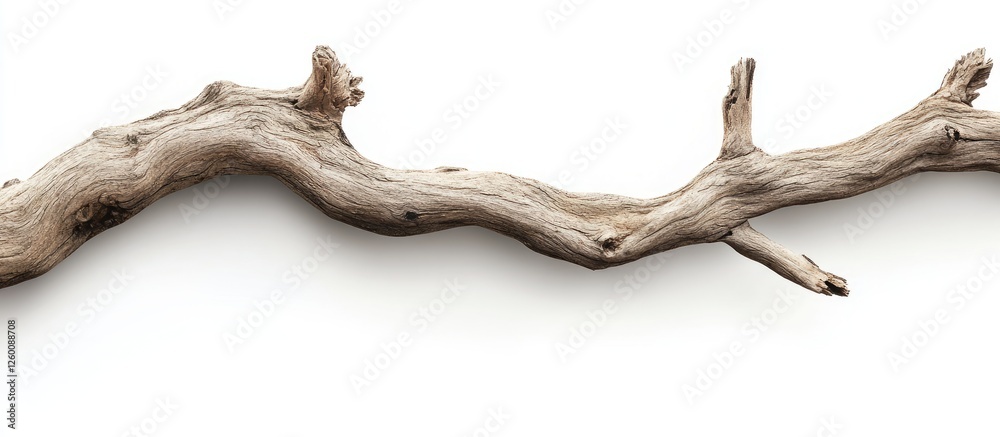 Leinwandbilder isolated weathered tree branch with multiple contours in light brown against a clean white backgroun