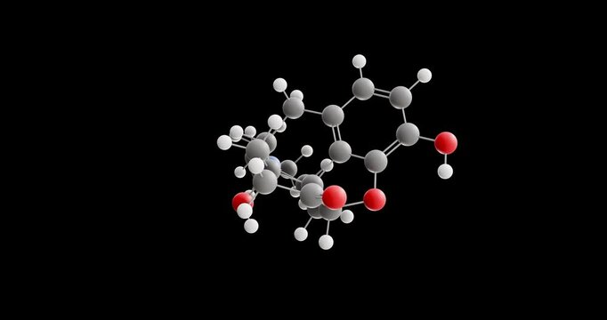 Naltrexone molecule, rotating 3D model of opiate antagonists, looped video on a black background