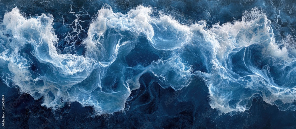 Leinwandbilder aerial view of ocean waves in dynamic motion with shades of deep blue and white foam creating a dram