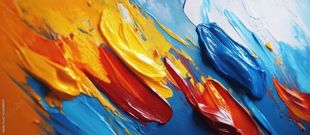 Leinwandbilder abstract vibrant painting with bold strokes of red orange yellow and blue colors creating a dynamic 
