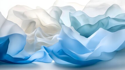 Abstract Blue & White Fabric Waves Flow Gently