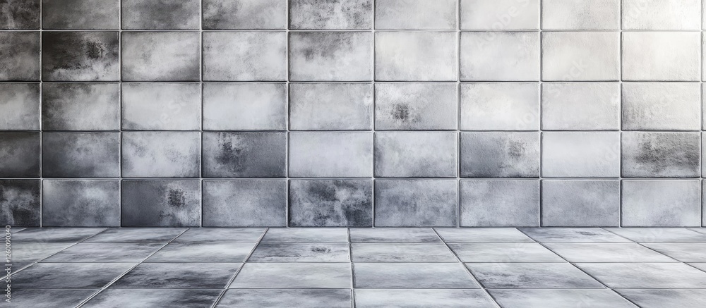 Aufkleber Cohesive gray tile wall and floor creating a uniform aesthetic with light and dark gray tones prominently featured in spacious layout