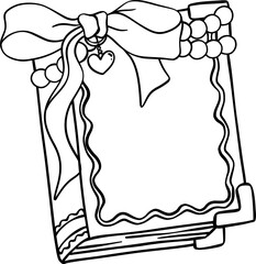 Coquette Book with bow close Outline Black and White Hand drawn