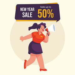 Fototapeta premium Flat Vector New Year Sale Illustration