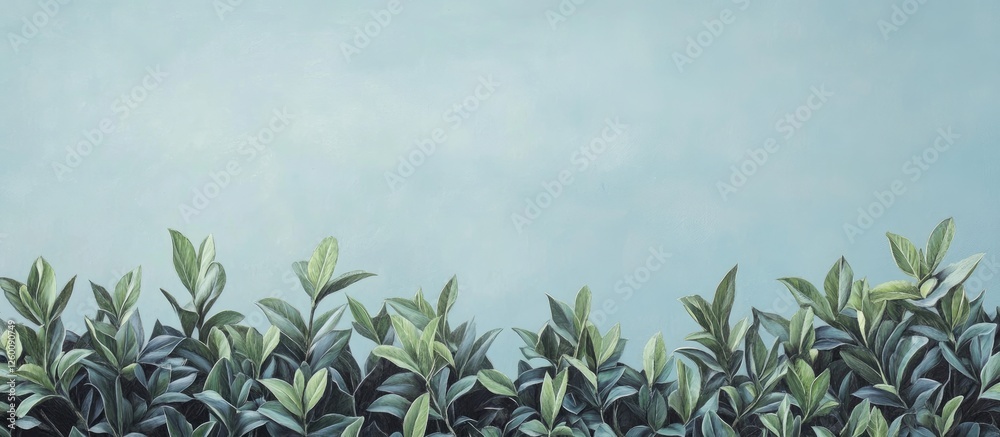 Leinwandbilder serene greenery with soft green leaves positioned at the bottom against a tranquil light blue sky cr