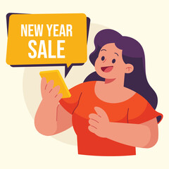 Flat Vector New Year Sale Illustration