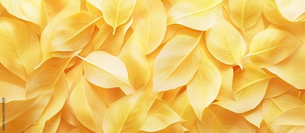 Poster yellow autumn leaves densely layered in a textured background, showcasing soft gradients of light ye