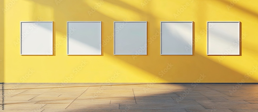 Leinwandbilder minimalist blank poster mockup featuring five empty frames aligned horizontally against a vibrant ye