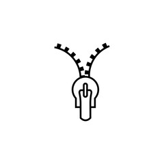 Zipper icon. Metal zip pull. Slide fastener. Closed and open. Vector outline icon.