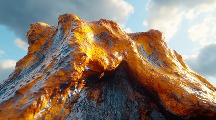 Golden mountain landscape, sunlit, cloudscape, digital art, fantasy