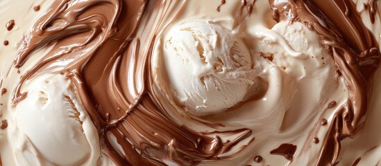 Delicious chocolate swirl intertwined with creamy vanilla ice cream, showcasing a rich blend of...