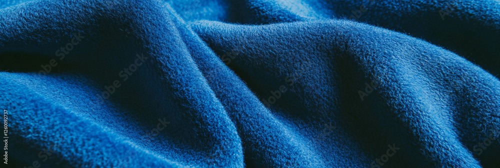 Poster deep blue suede fabric showcasing smooth texture and subtle highlights under side lighting