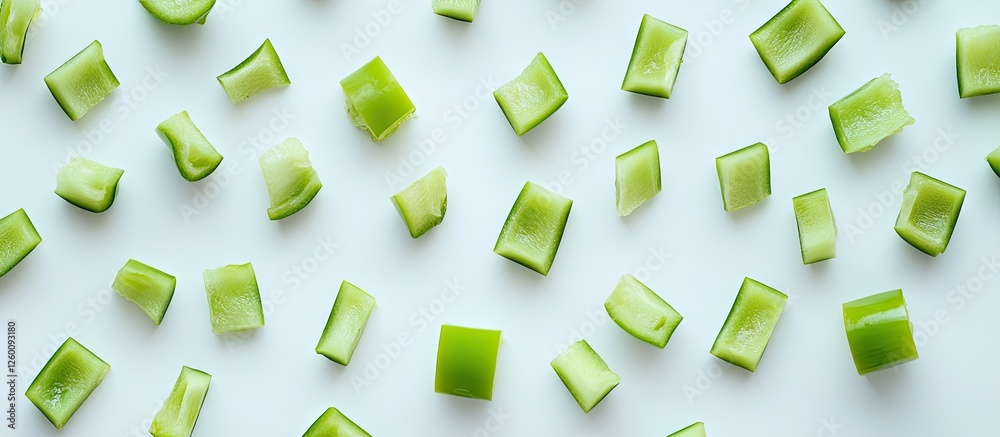 Aufkleber fresh green diced vegetables scattered on a light background, showcasing a vibrant array of varying 