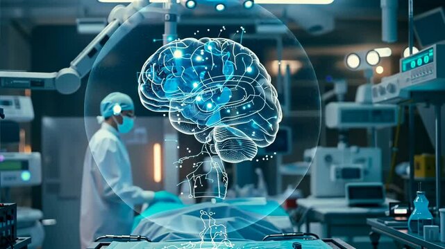 A high-tech 3D brain being examined in a medical centre