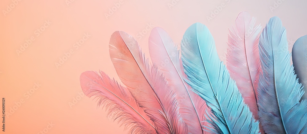 Aufkleber pastel gradient background featuring black feather corallicites in shades of pink and blue positione