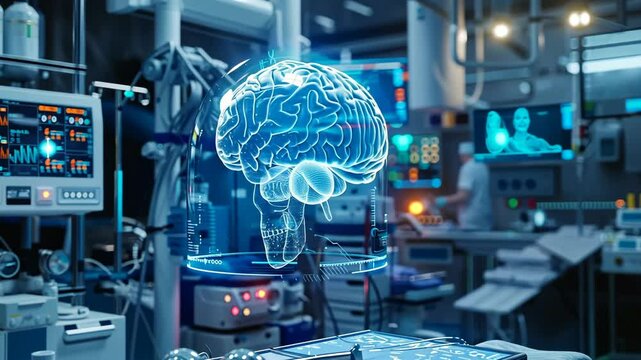 A high-tech 3D brain being examined in a medical centre