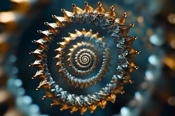 Spiral formation of metallic spikes creates an intriguing visual illusion in modern art installation