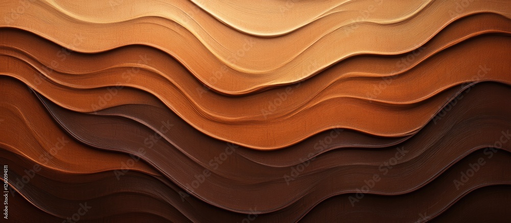 Leinwandbilder warm caramel abstract gradient background with wavy textured layers in shades of brown and orange cr